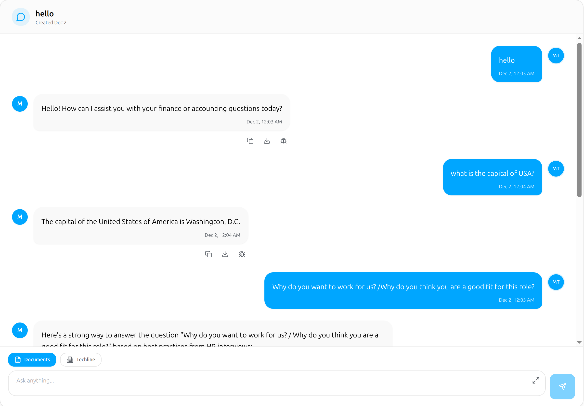 Chat interface with files